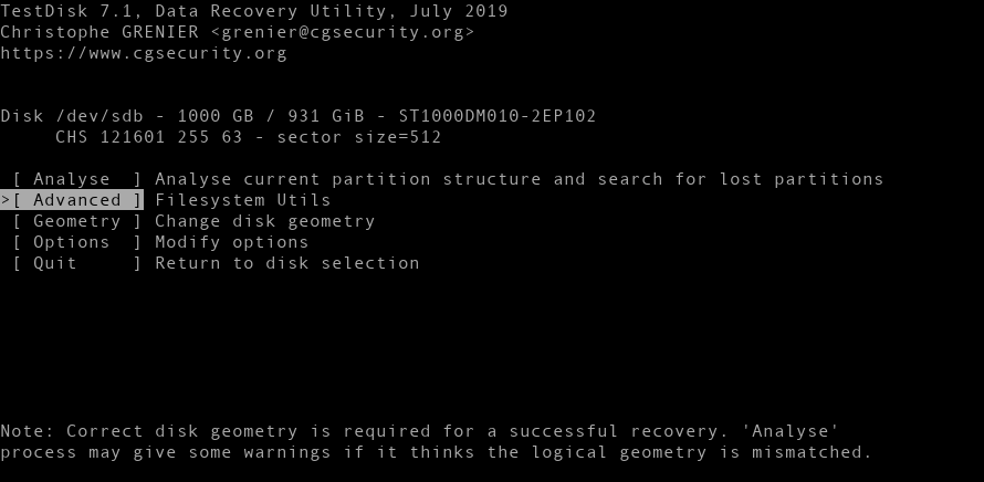 recover corrupted GPT partition table.